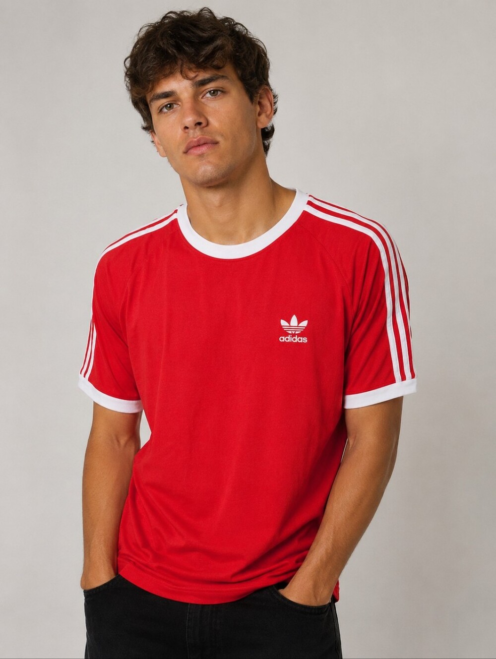 Adidas Originals 3-Stripes T-Shirt Red White Trefoil Retro Size M Athletic Tee
